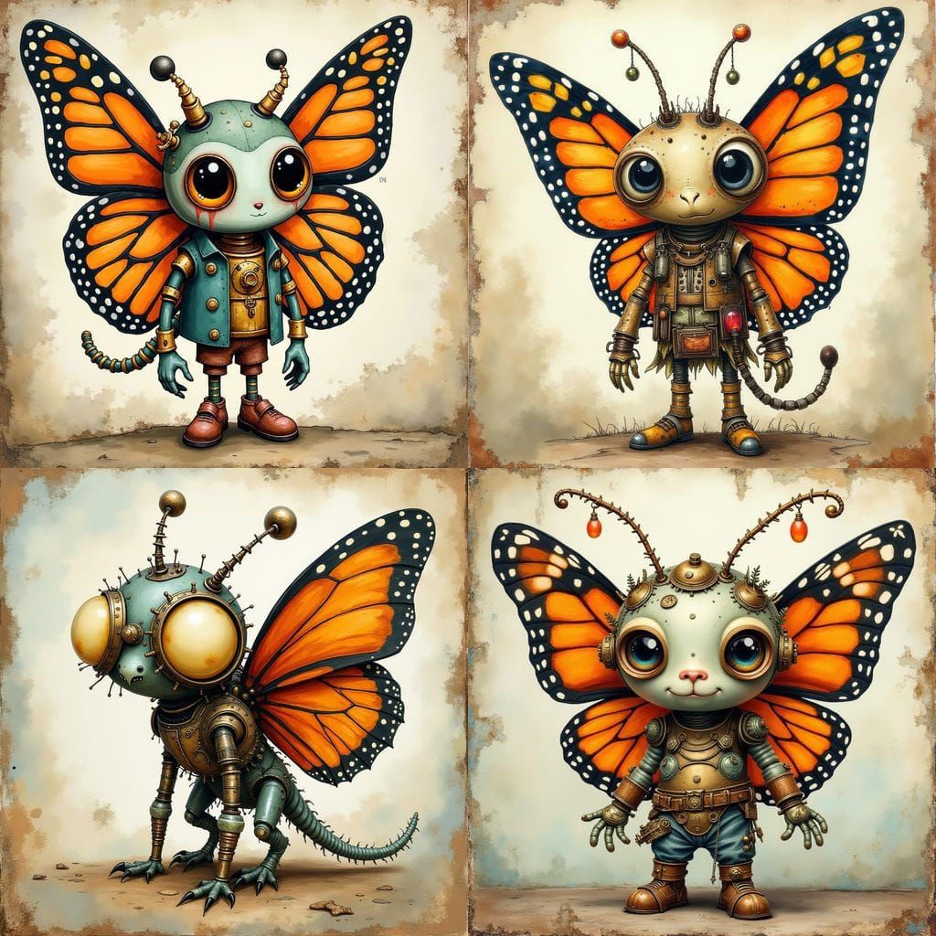 Steampunk Creature with Butterfly Wings in Vintage Storybook...