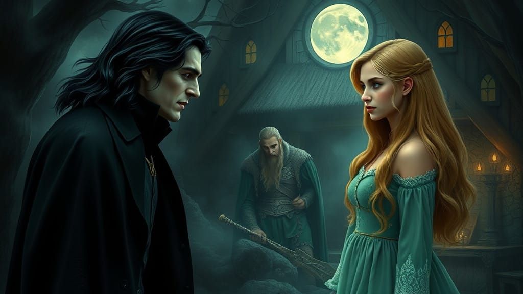 Goddess Freya Shields Daughter from Dracula in a Dark Fantas...