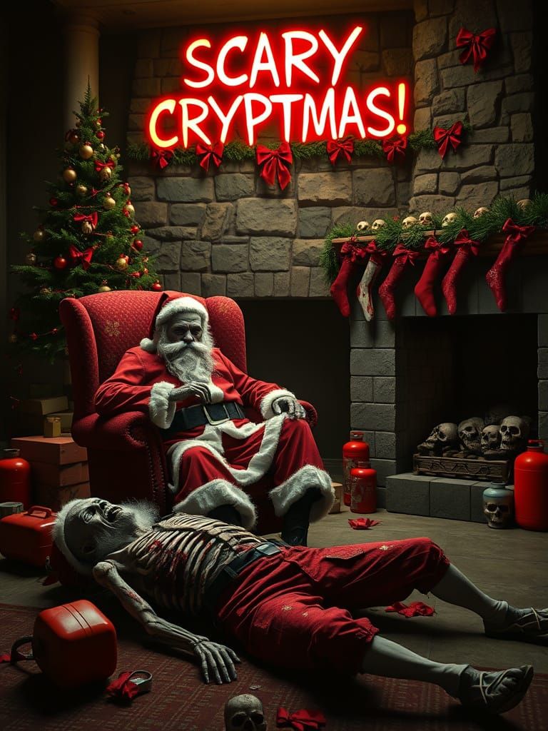 Zombified Santa Claus in Gothic Horror Christmas Scene