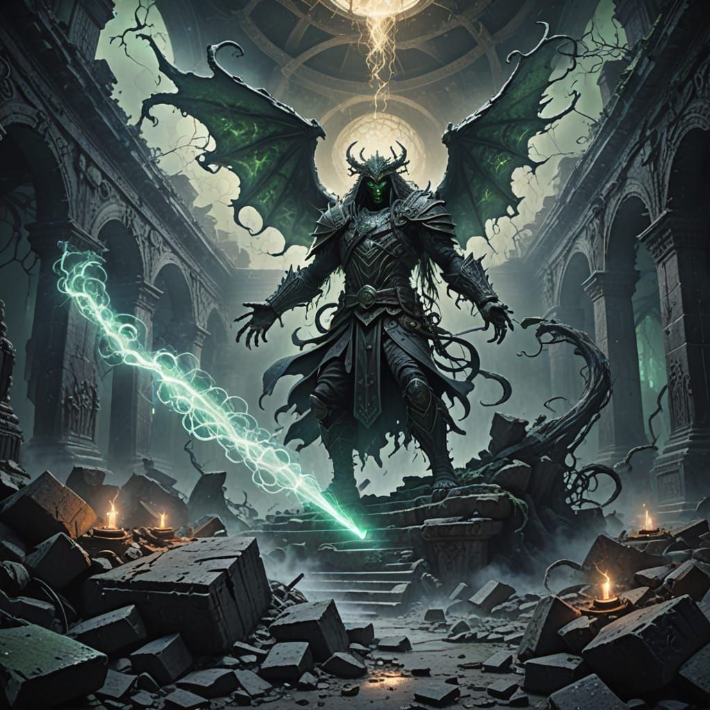 Sorcerer Conjures Dark Energy in Ruined Temple