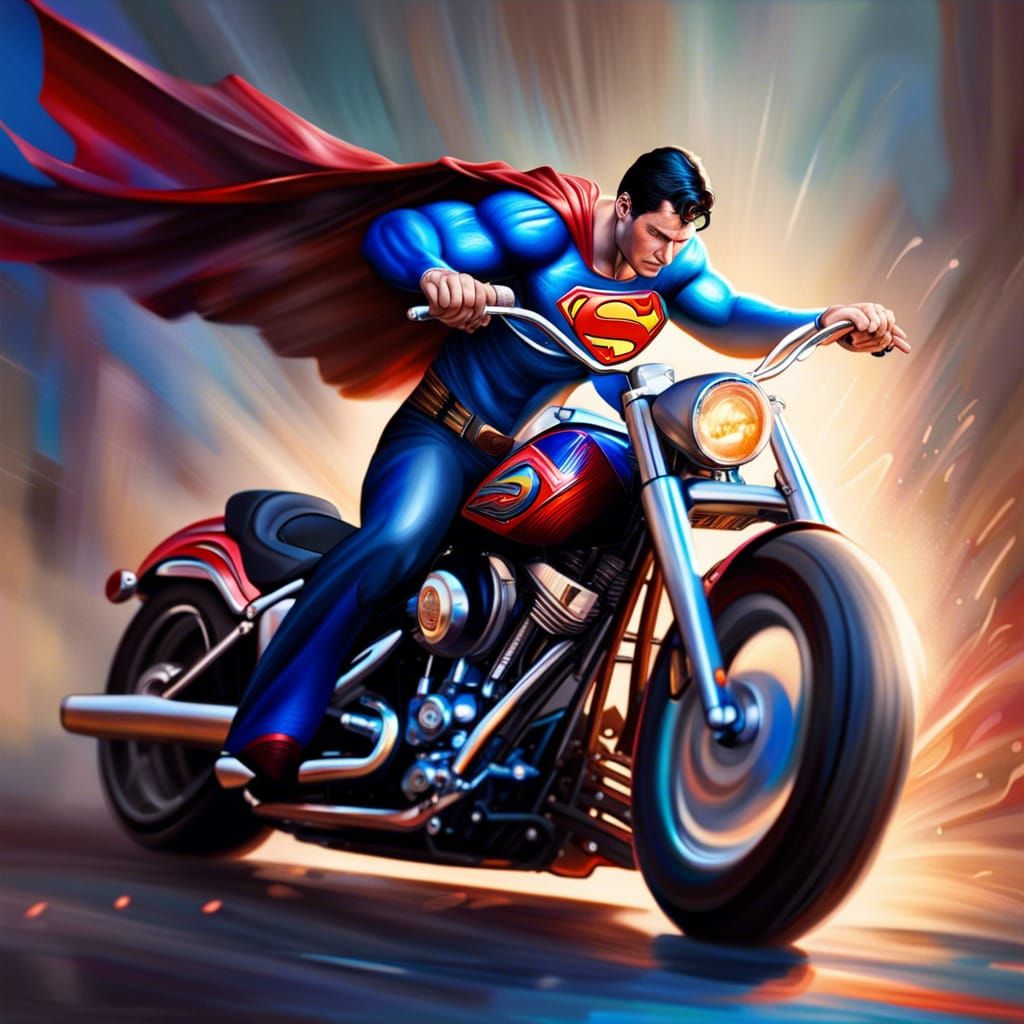 Superman Rides Harley-Davidson in Hyperrealistic Art