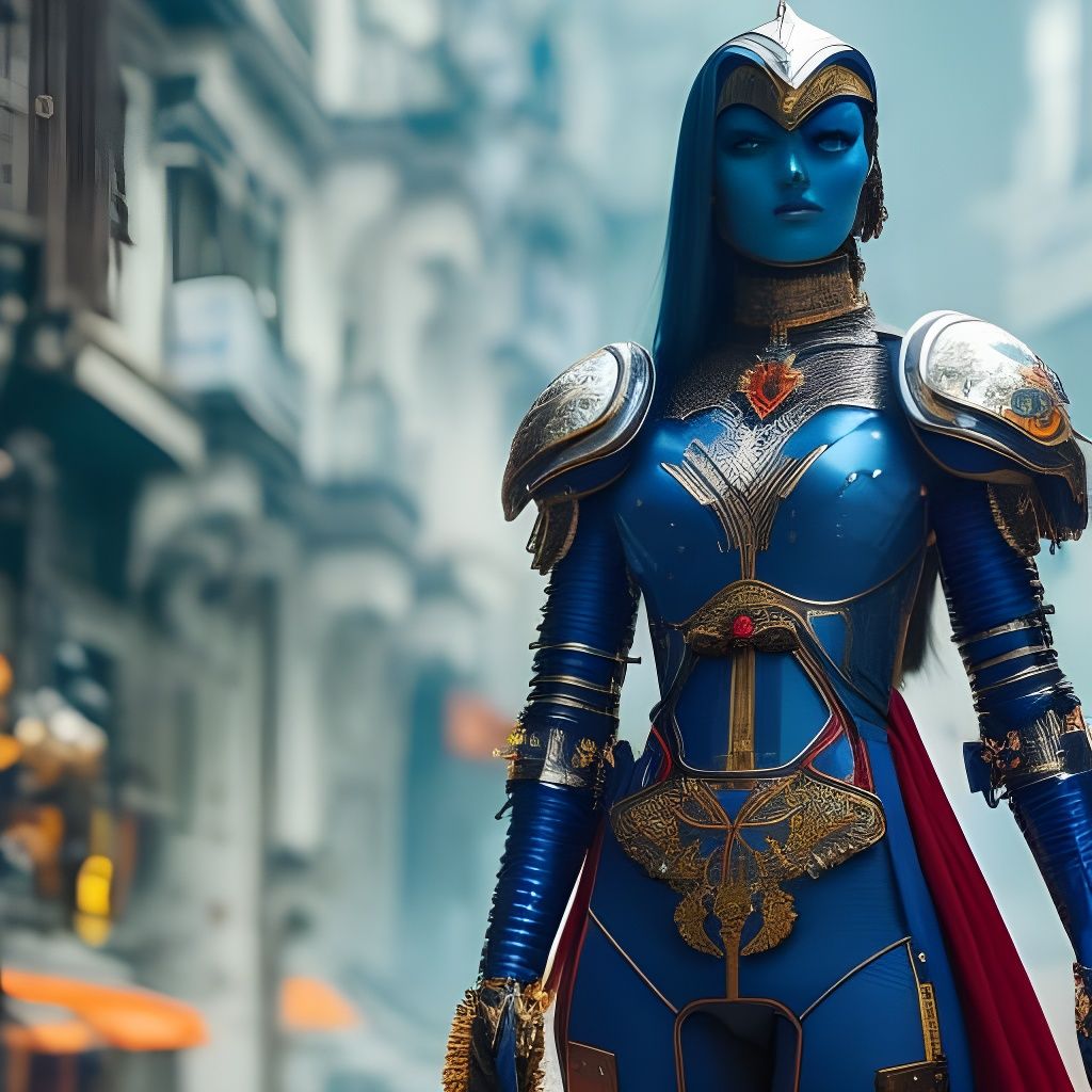 Dystopian Android Portrait in Filigree Armor