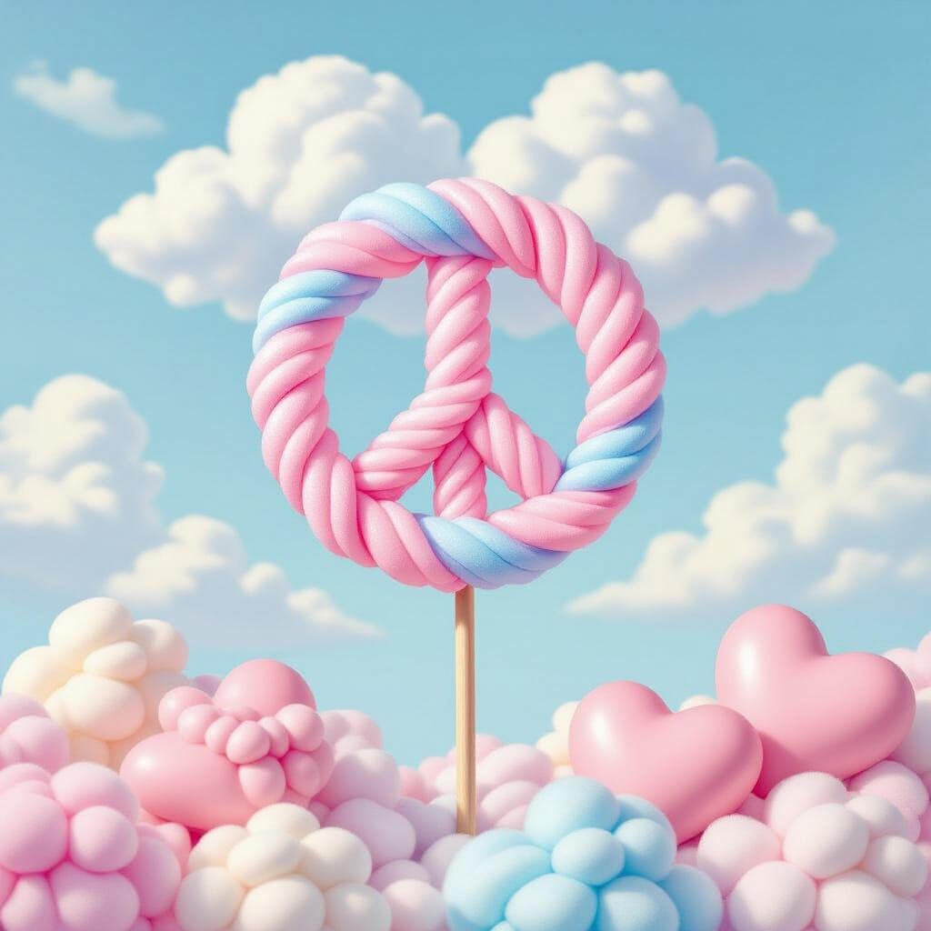 Cotton Candy Peace Sign in Playful Digital Art Style