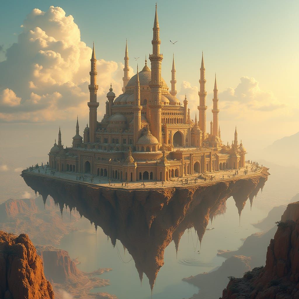 Floating Arabic Citadel Island at Golden Hour