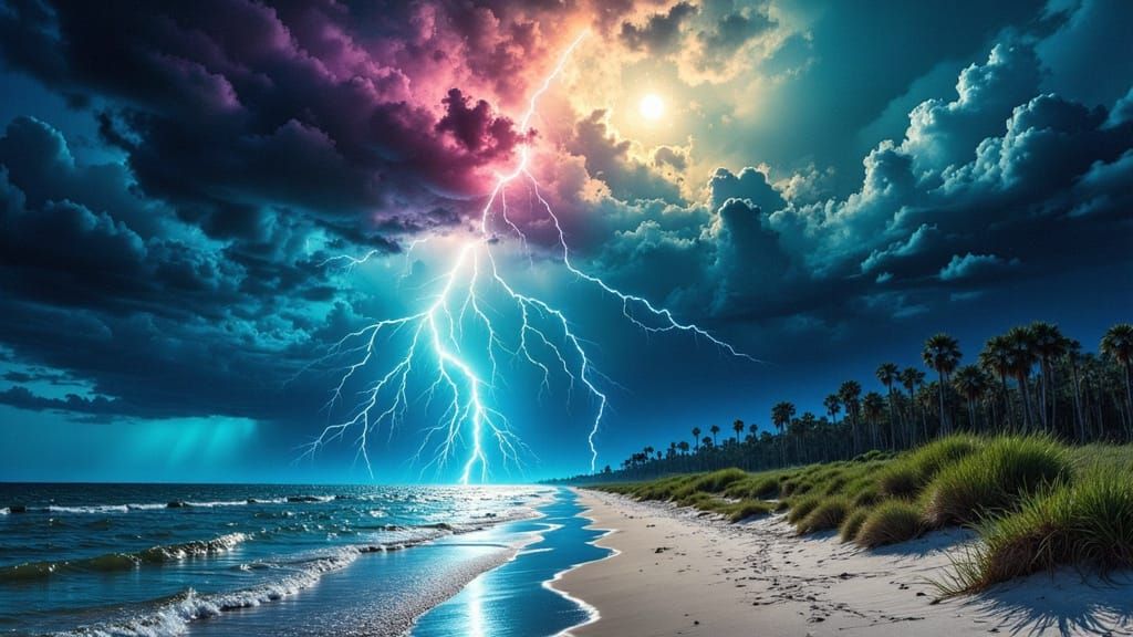 Dramatic Thunderstorm over Kiawah Island at Night