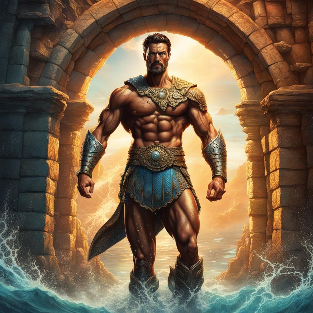 Atlantis Warrior in Hyperrealistic Splash Art
