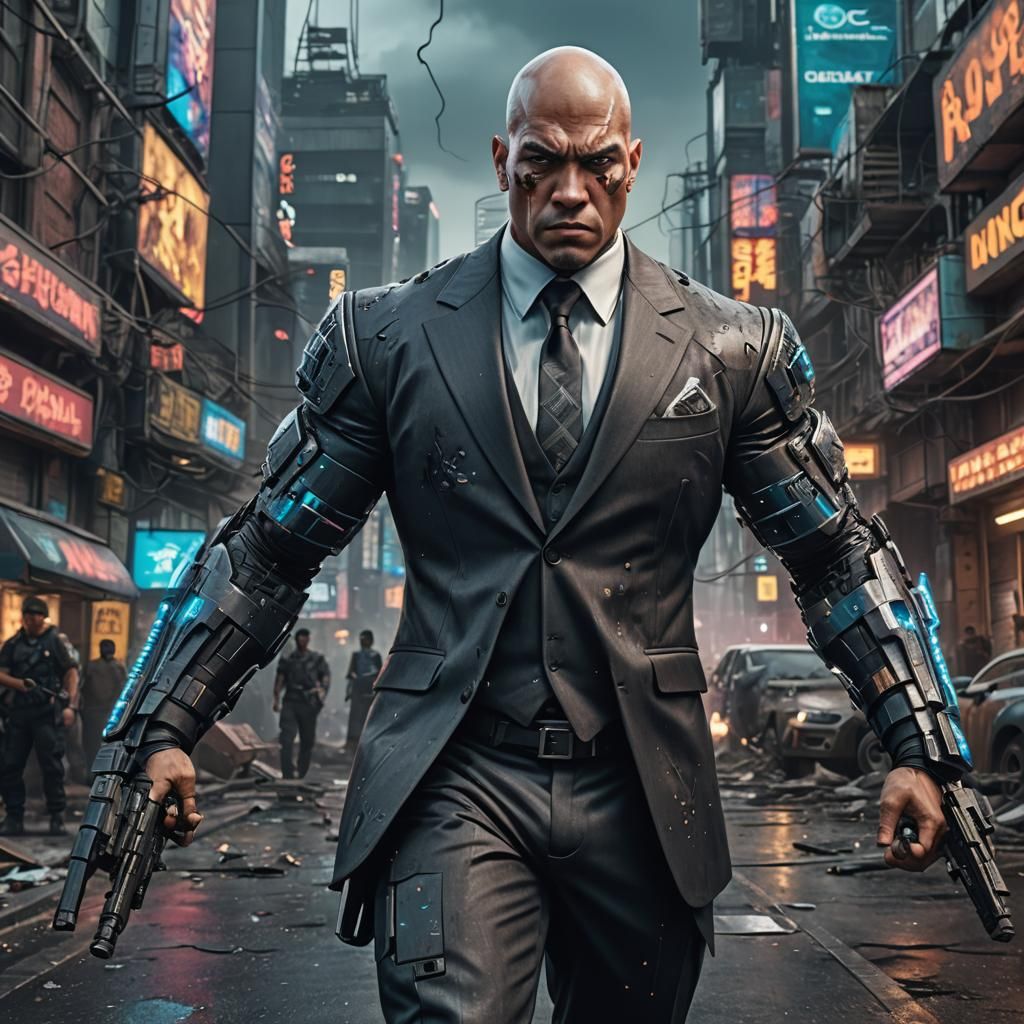 Cyberpunk Samoan Warrior in Suit with Weapon