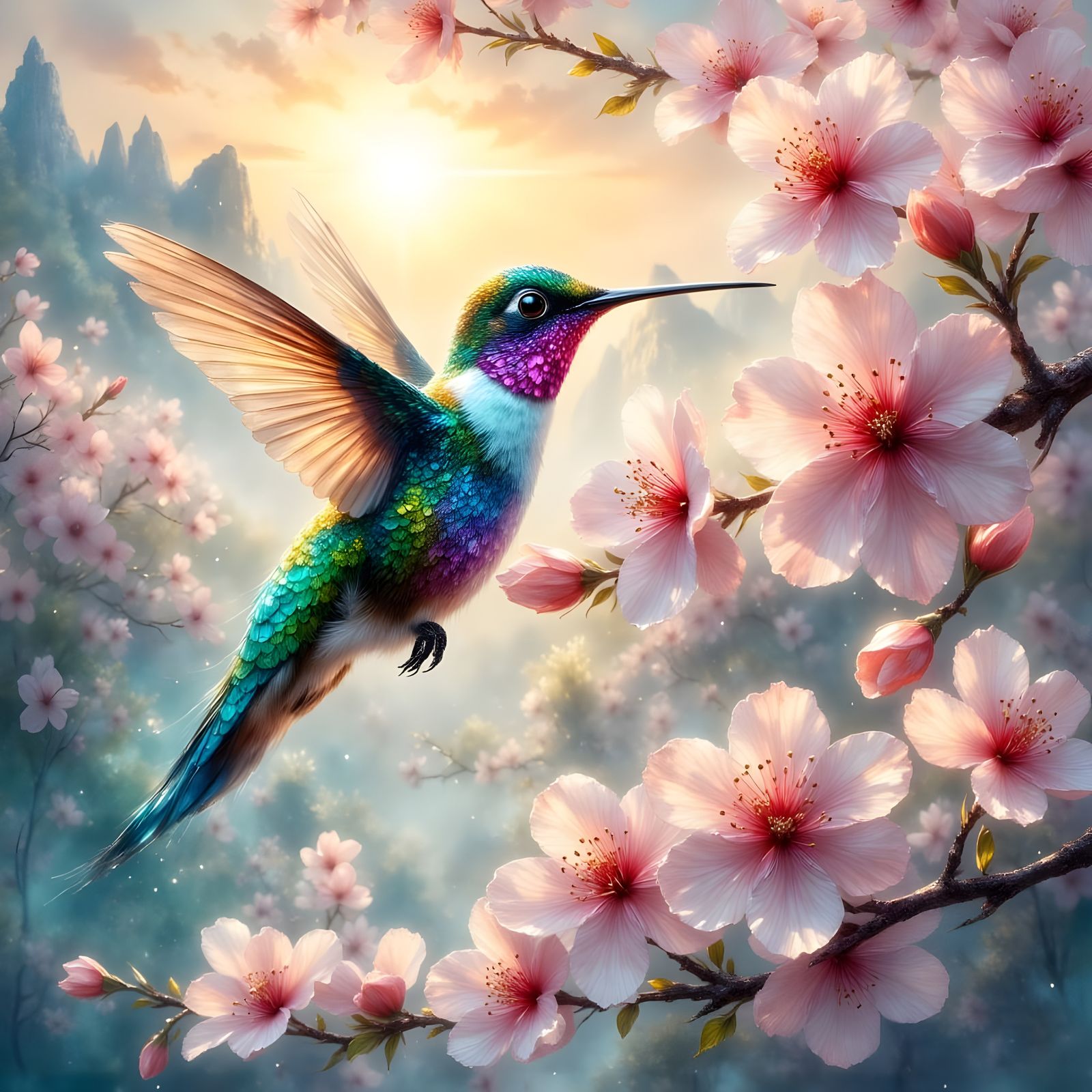 Hummingbird and the Blossoms