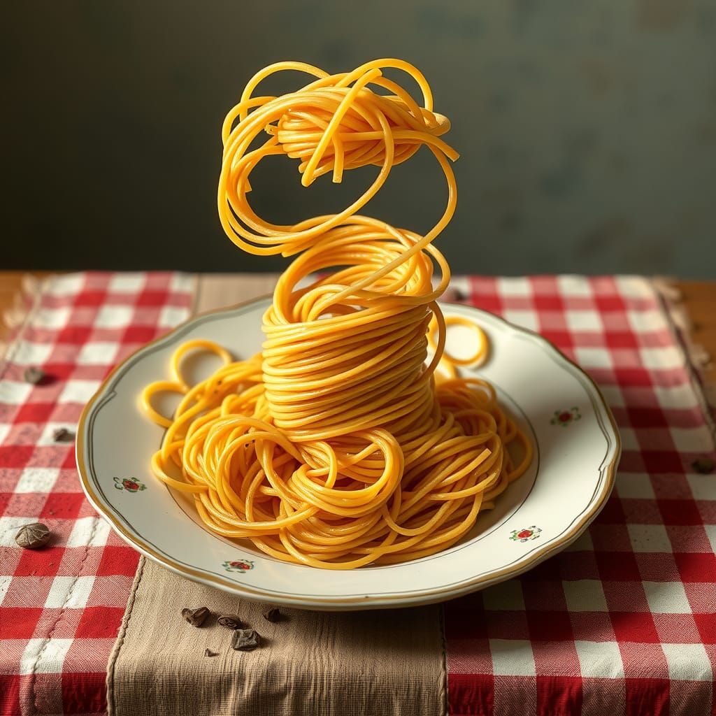 Spaghetti Tornado: Surreal Still Life Composition