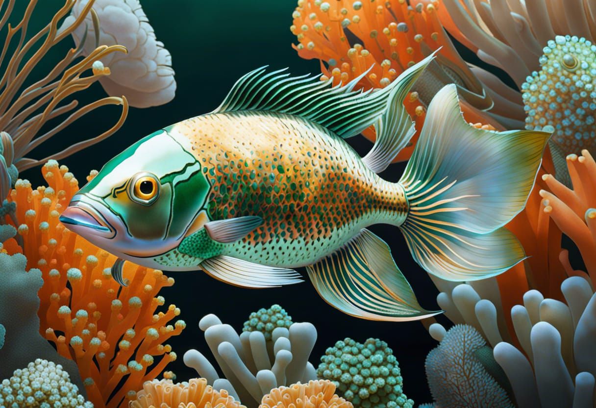 Crystal Fish Swimming in Coral Sea