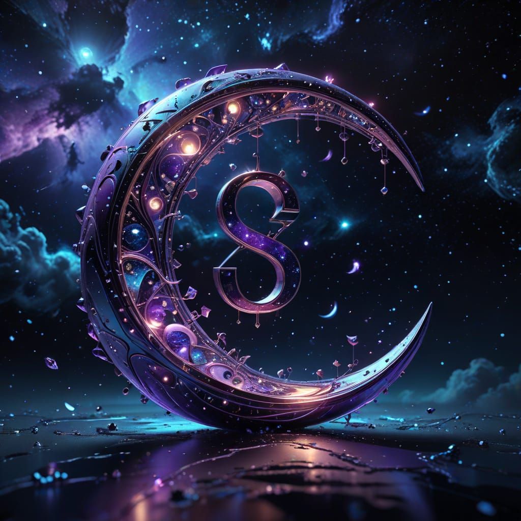 Glowing Metallic Number 8 in Cosmic Night Sky