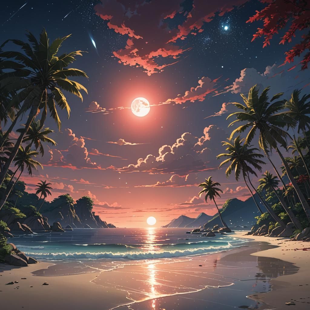 Night Ocean Scene in Studio Ghibli Anime Style