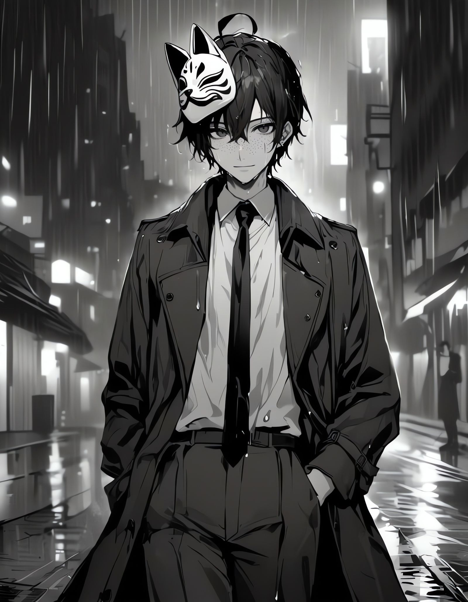 Rainy City Bishounen with Fox Mask