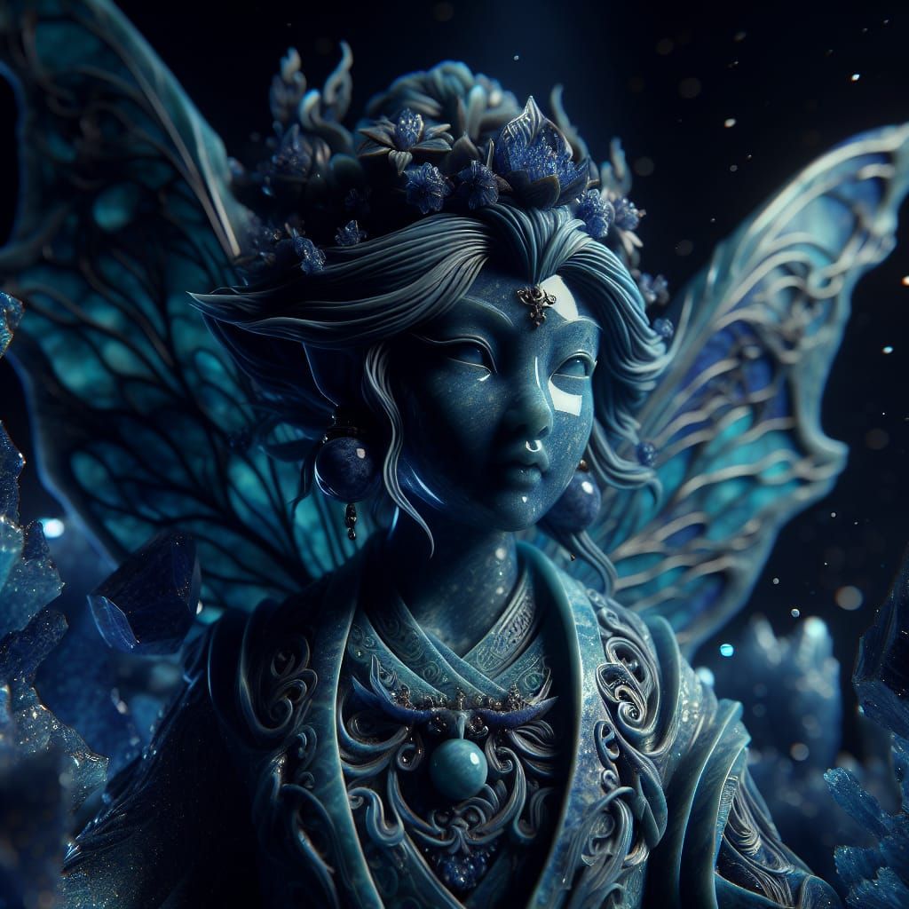 Lapis Lazuli Fairy Statue: Hyper-Detailed 8k Portrait