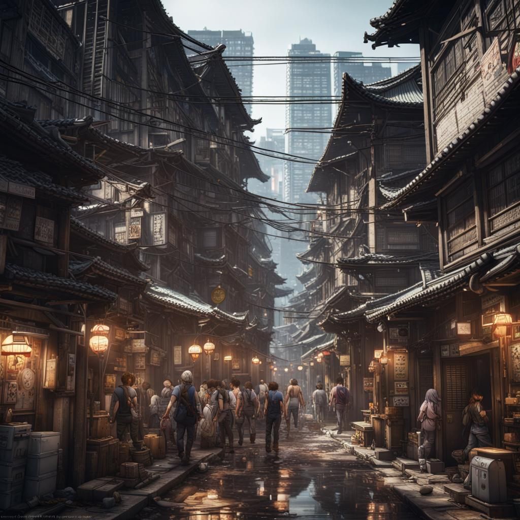 Kowloon Walled City in Anime Style