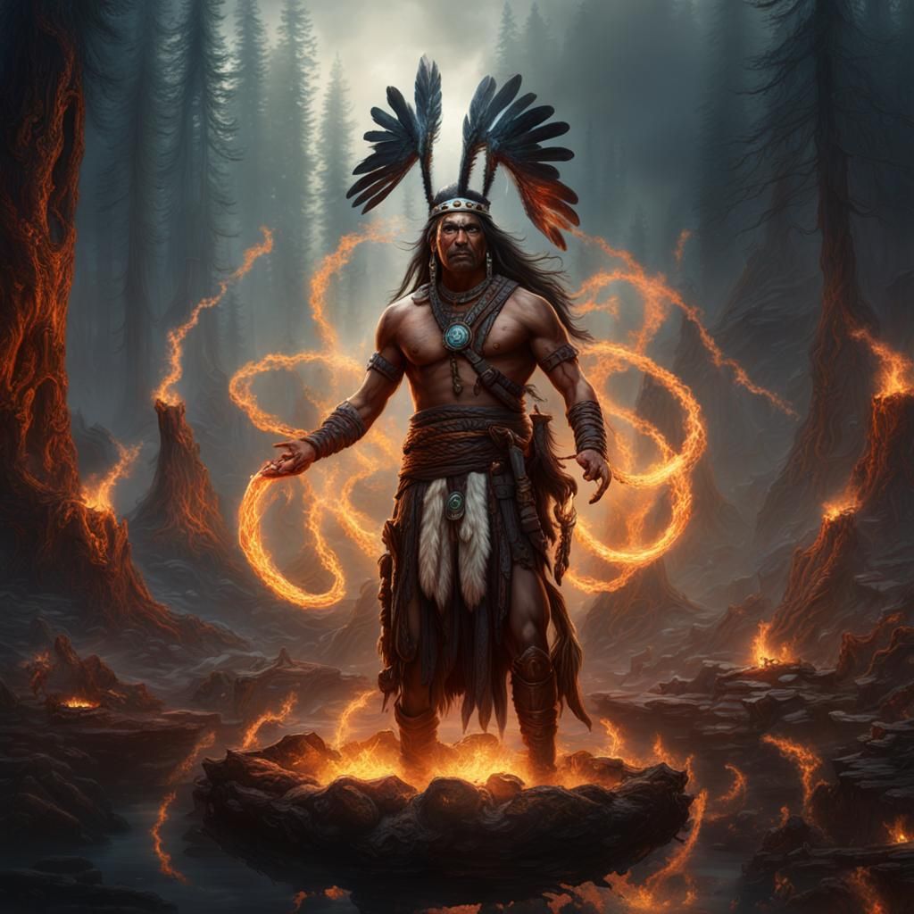Native American Summons Worm Spirit from Holy Fire