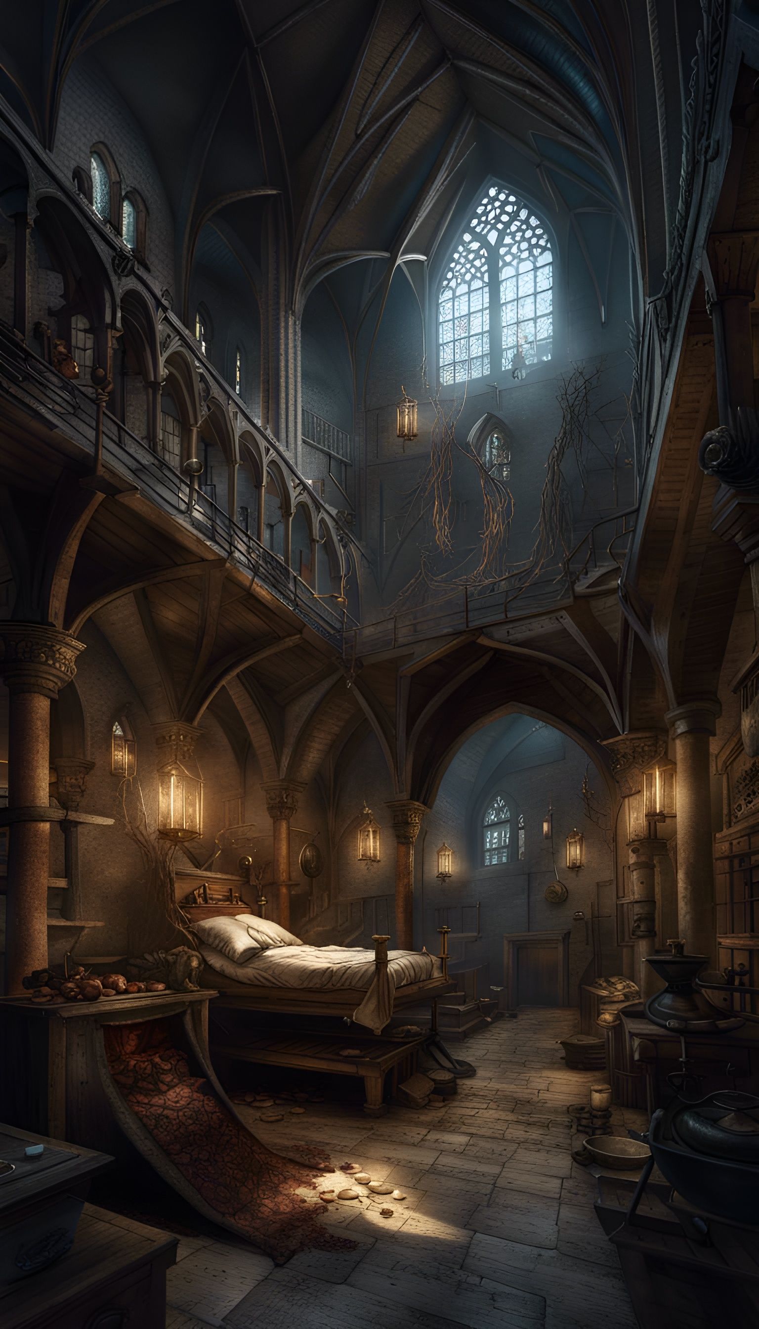 Intricate Medieval Hospital Interior in Fantasy Art Style