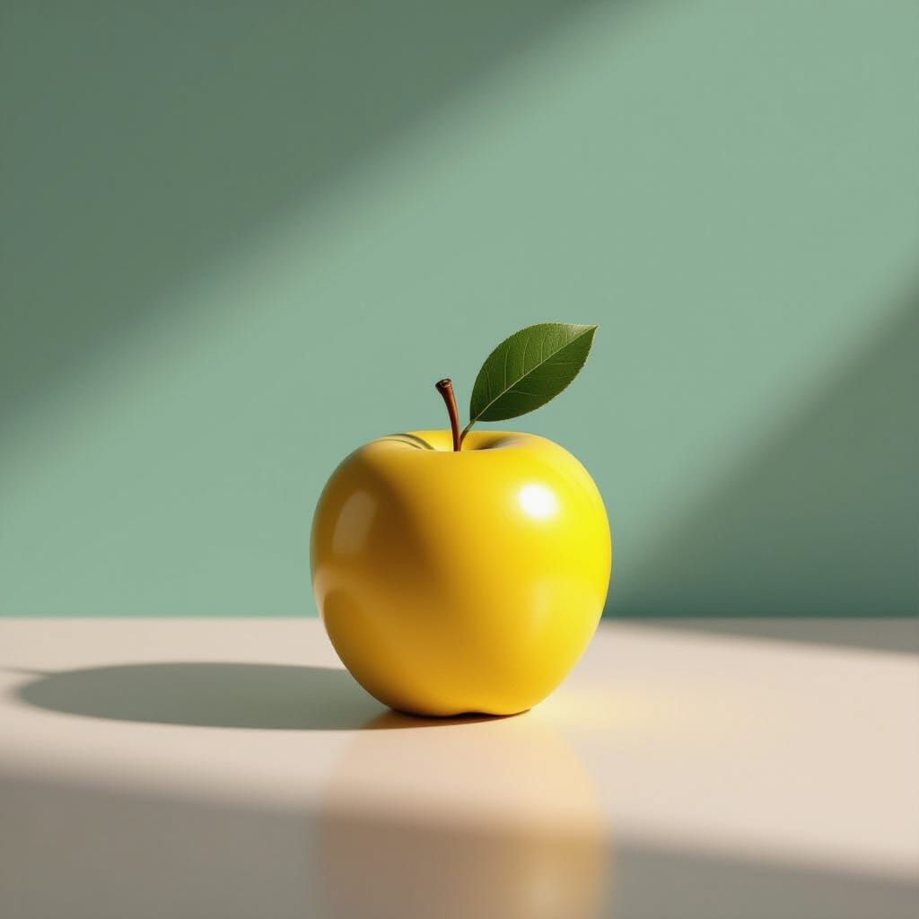 Yellow Minimalism Golden Apple in Geometric Composition