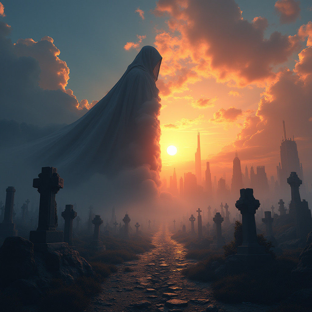 Worlds Collide: Futuristic Sunset and Graveyard City
