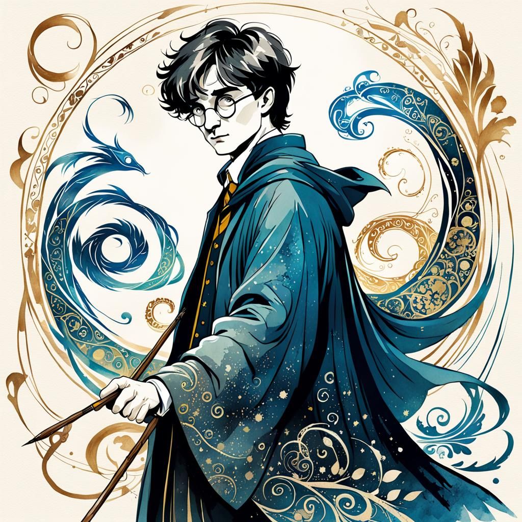 Harry Potter in Art Nouveau Ink Drawing