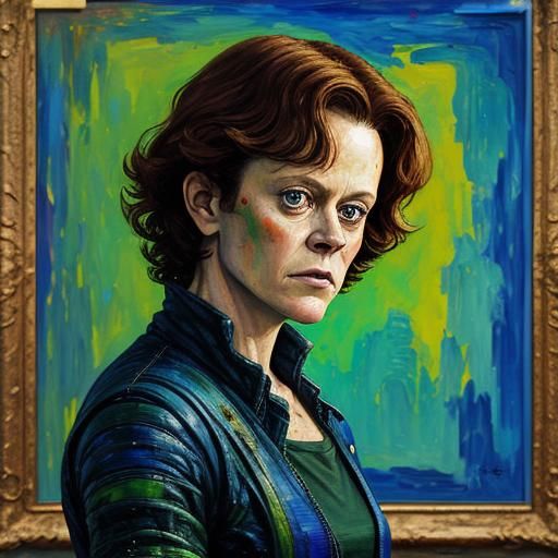 Sigourney Weaver as Neo-Impressionist Oil Painting