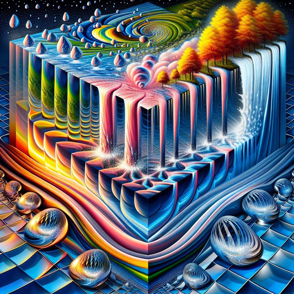 Surreal Waterfall Transforms into Glass-like Structures