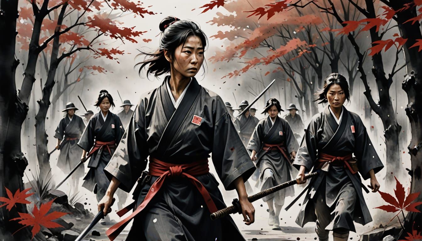 Nakano Takeko Leads Women into Battle as Sumi-e Painting