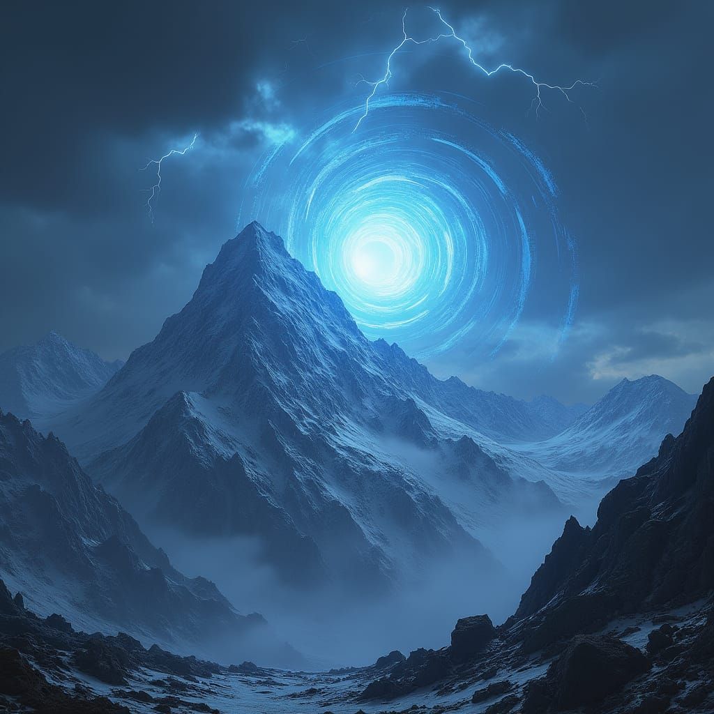 Mountains with Lightning and a Tear in Space