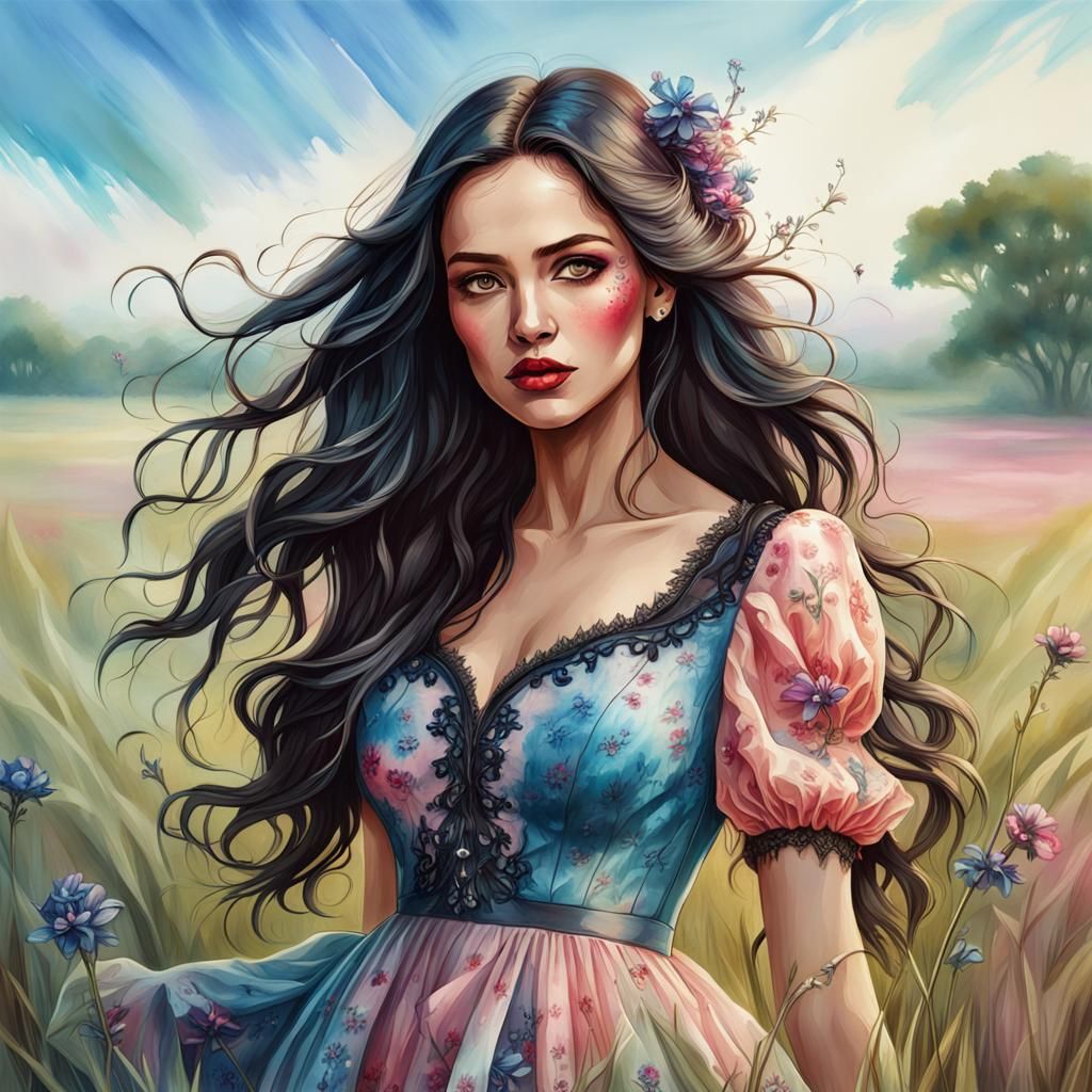 A beautiful young lady wondering in grass