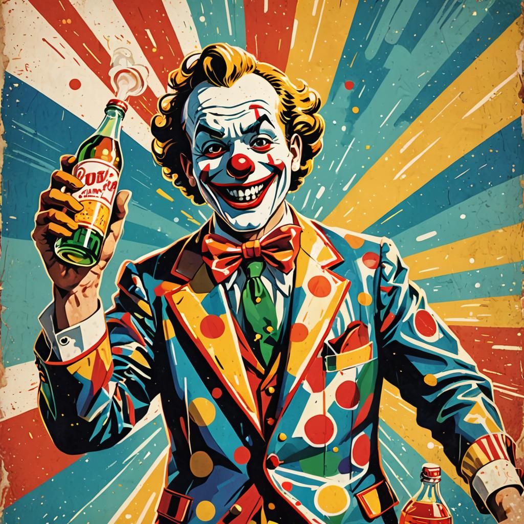 Retro Clown Soda Pop Advertisement in Pop Art Style