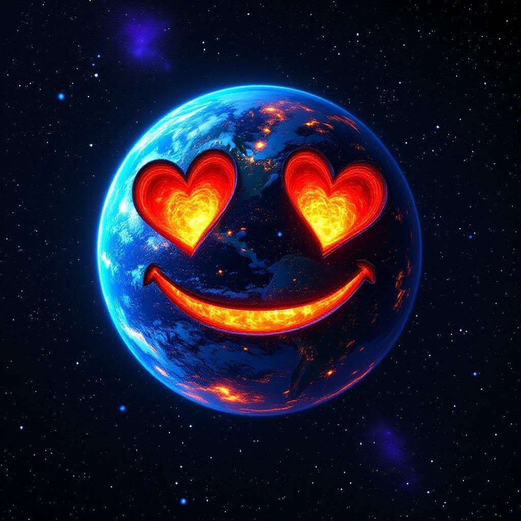 Smiling Earth: A Sci-Fi Oil Painting