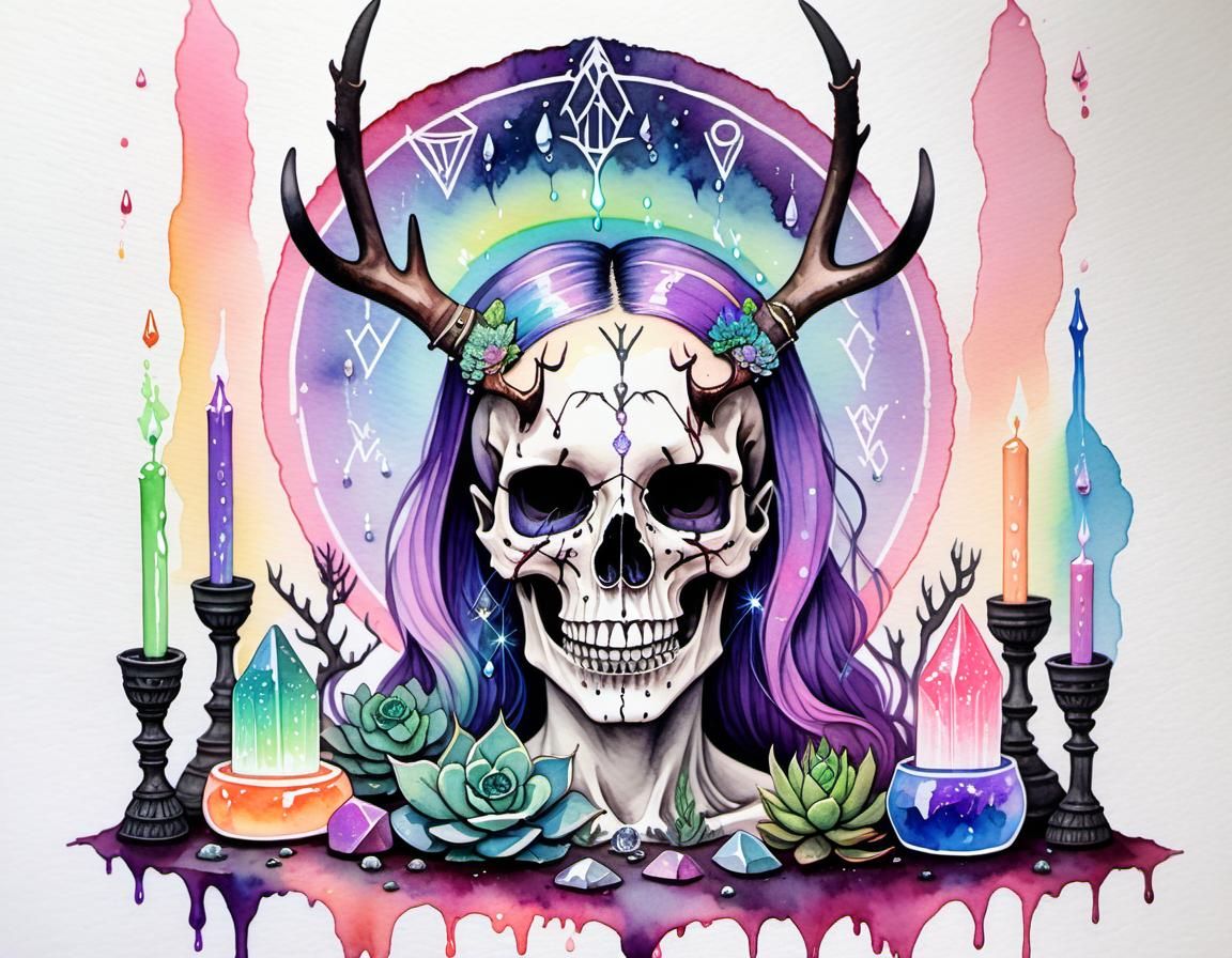 Pastel Goth Demoness Altar in Watercolour