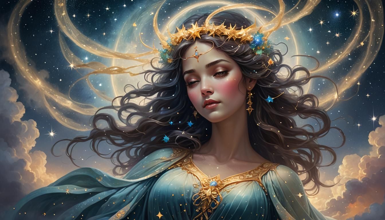Celestial Goddess in Flowing Robes, Digital Art