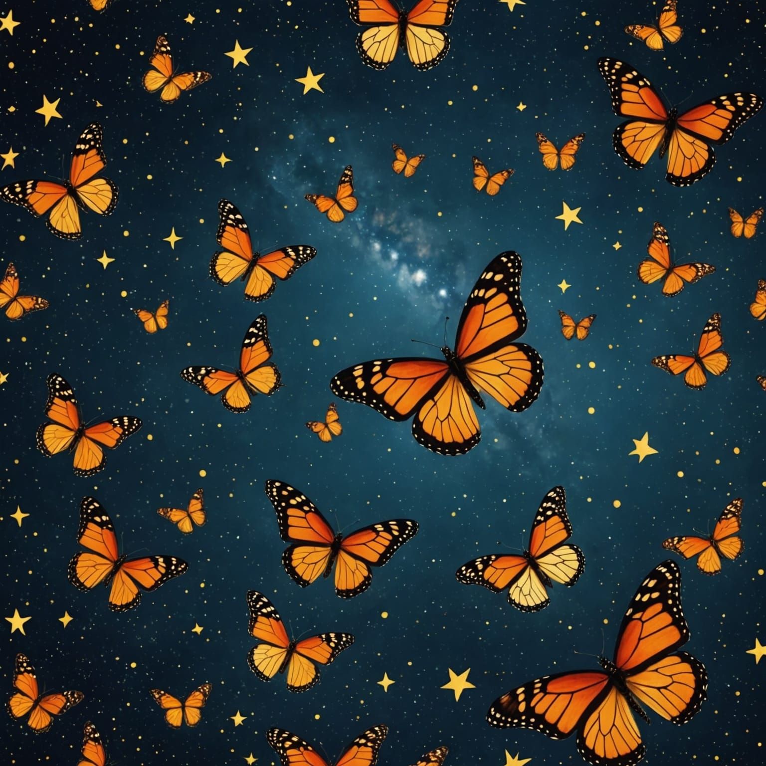 Monarch Butterflies Flying Among the Stars