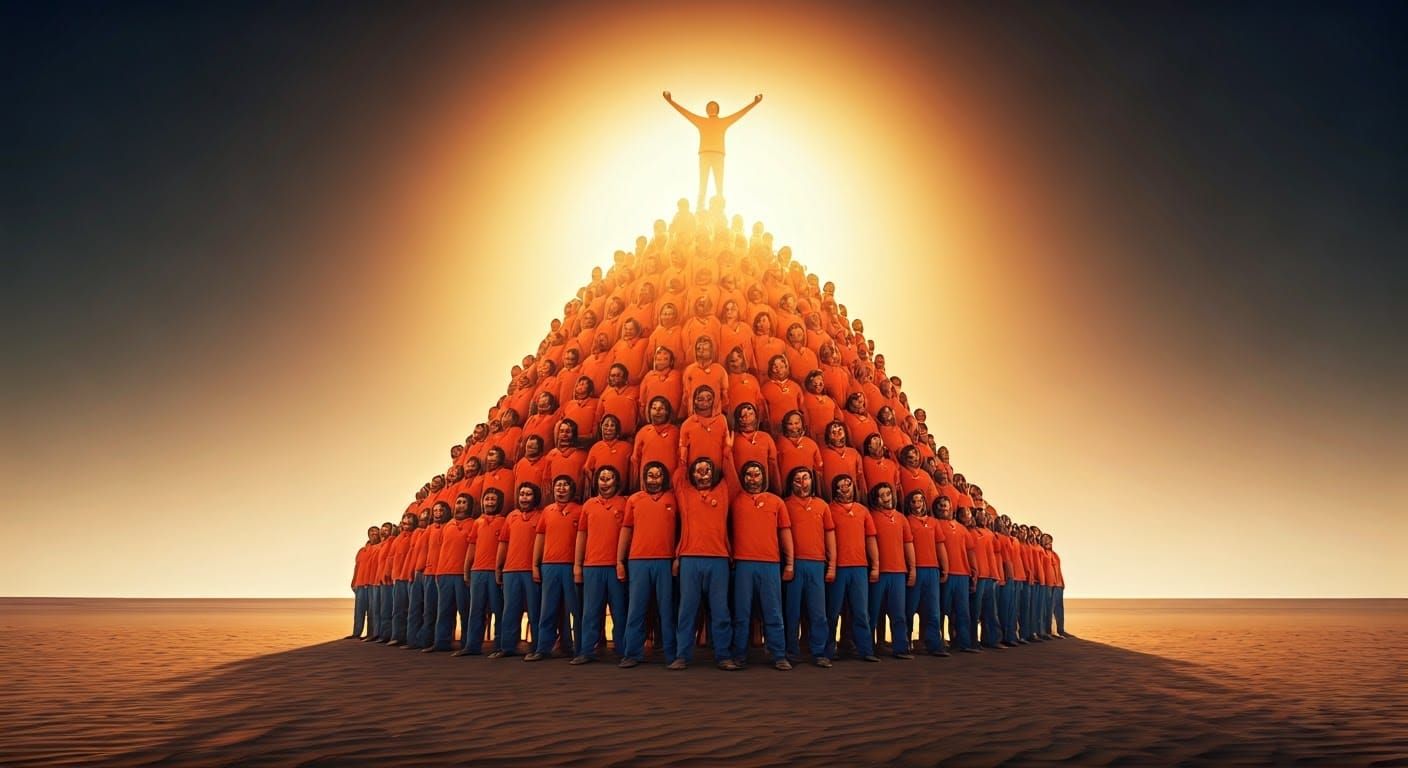 Majestic Human Pyramid in Desert Landscape