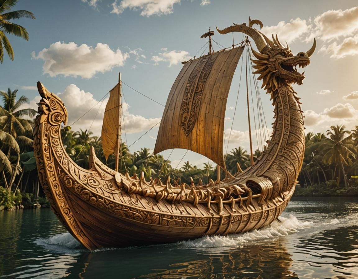 Banana Viking Longboat Gleams in Sunlight