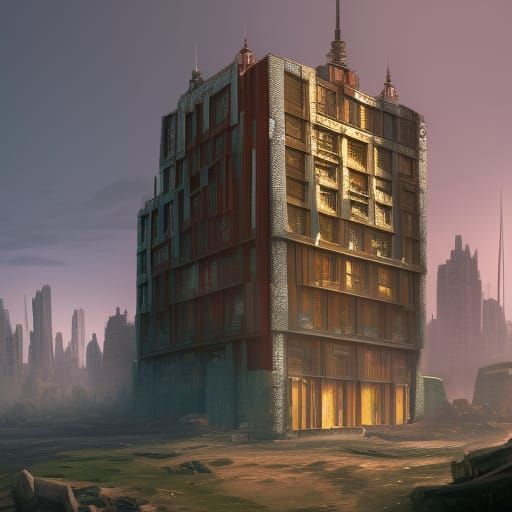 Nude Man in Modern City: Detailed Matte Painting