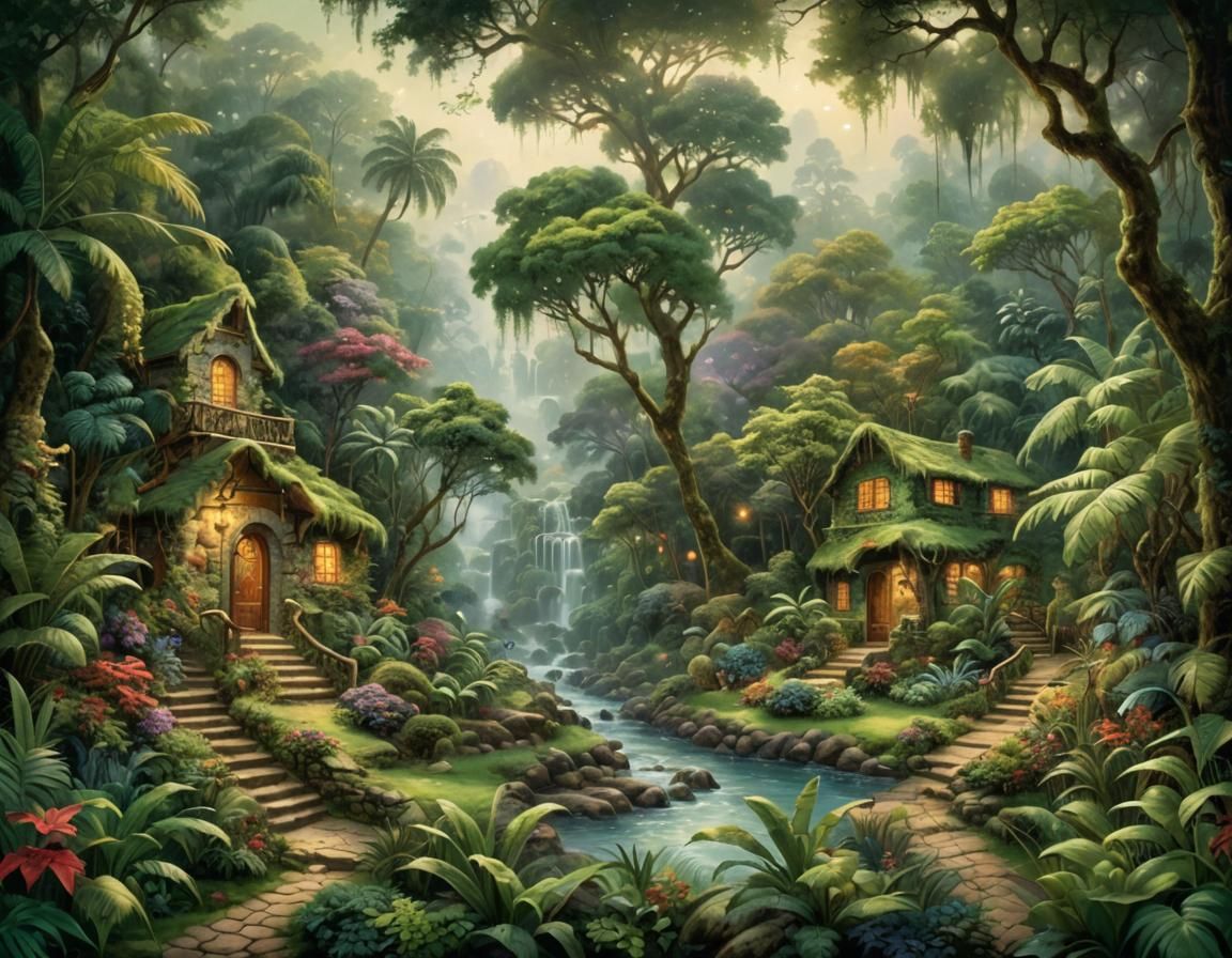 Lush Jungle Landscape in Luminist Style