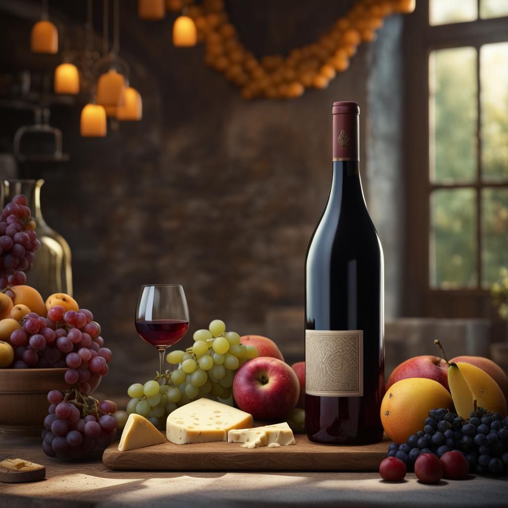 Wine Bottle Still Life: Detailed Matte Painting