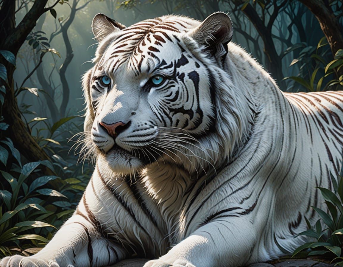 Ethereal White Tiger Embodies Power and Confidence