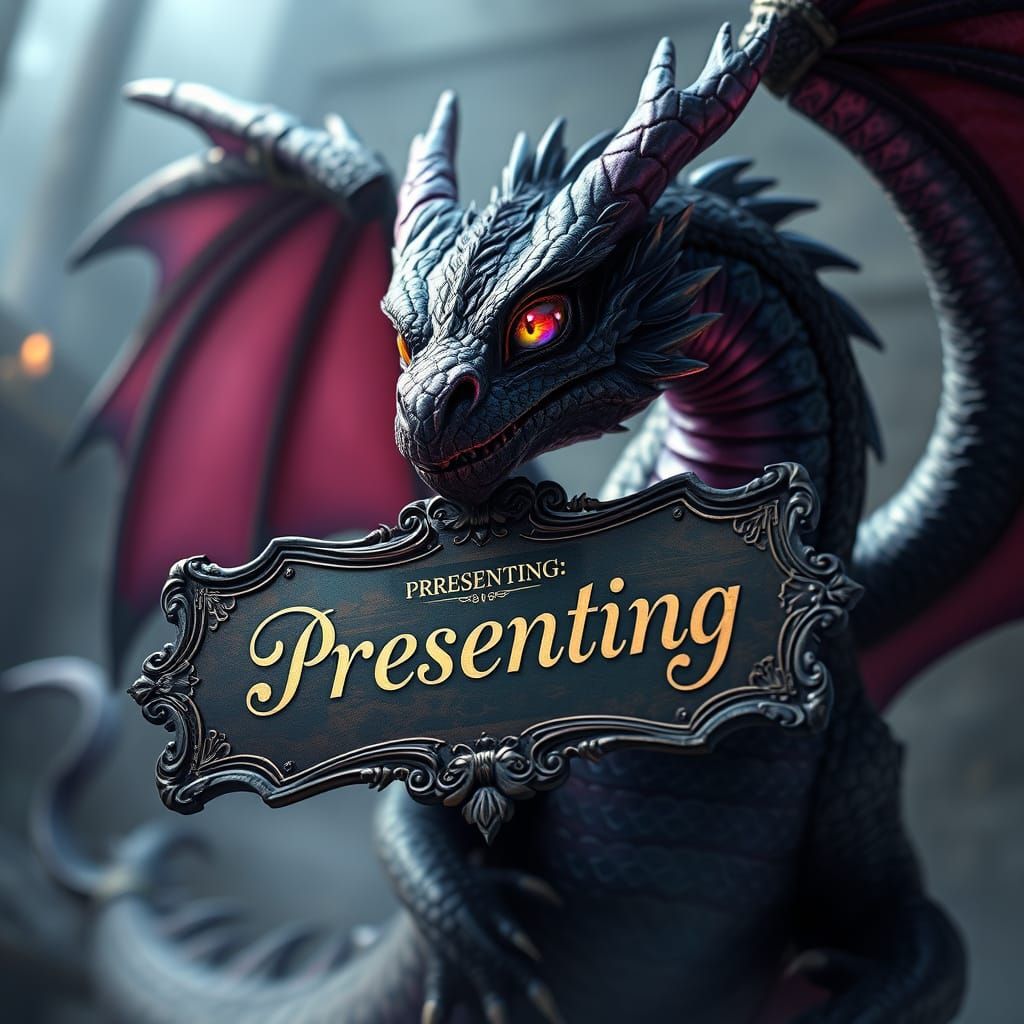 Ethereal Dark Dragon Presents in Whimsical Fantasy Style