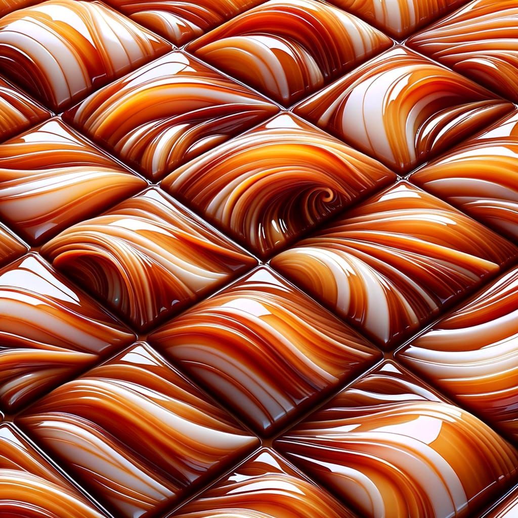 Photorealistic Caramel Grid with Dripping Glaze