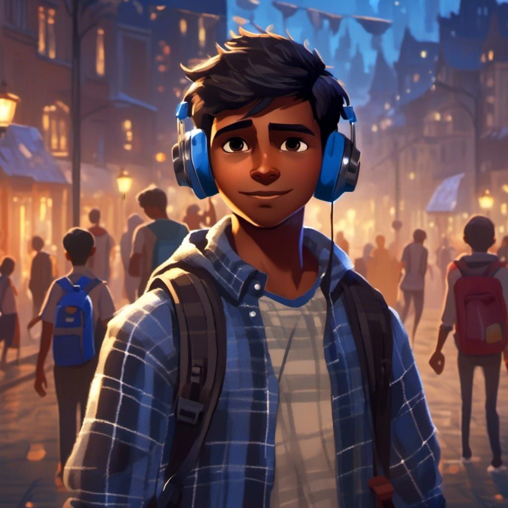 Pensive Tamil Boy in City at Night