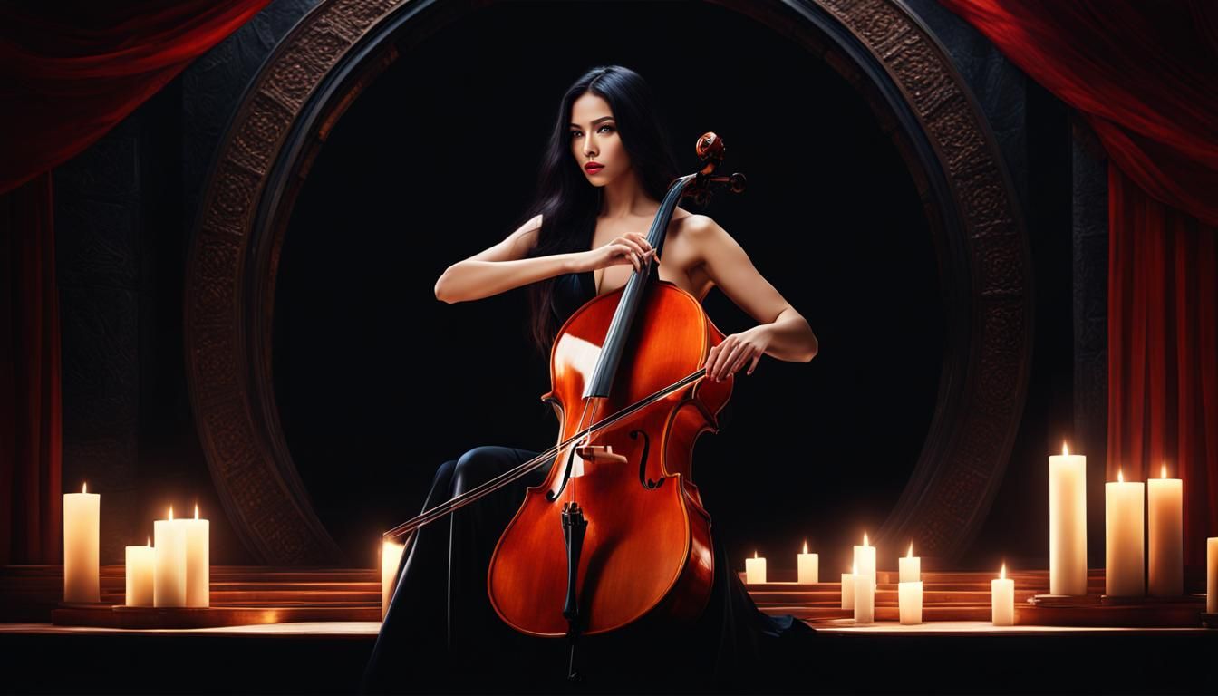Elegant Woman Plays Cello in Richly Detailed Room