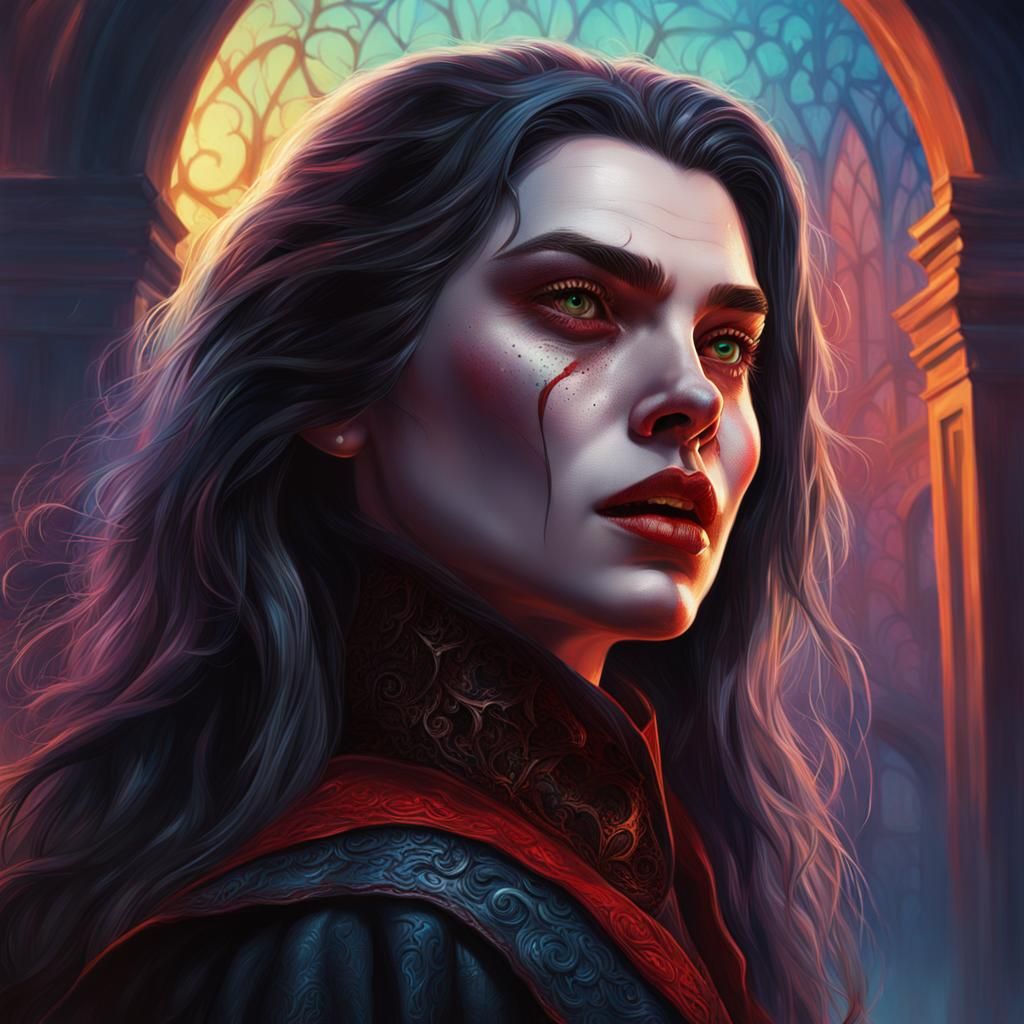 Hyperrealistic Dracula Girl Portrait in Splash Art Style