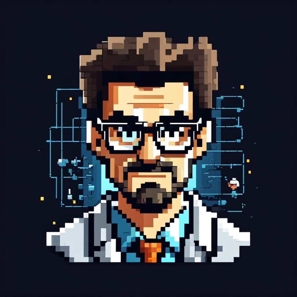 8-Bit Pixel Art Science Nerd Caricature