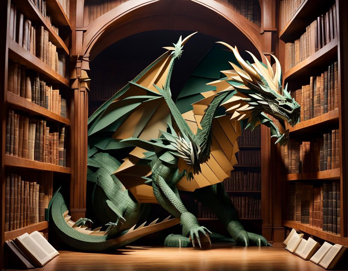 Majestic Paper Dragon in Library Cave