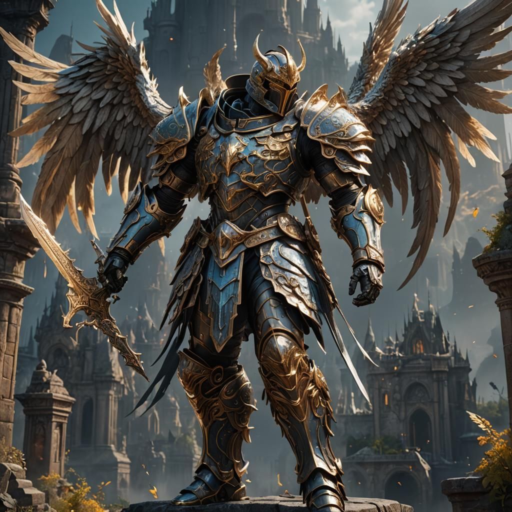 Angel Knight in Detailed Matte Painting Style
