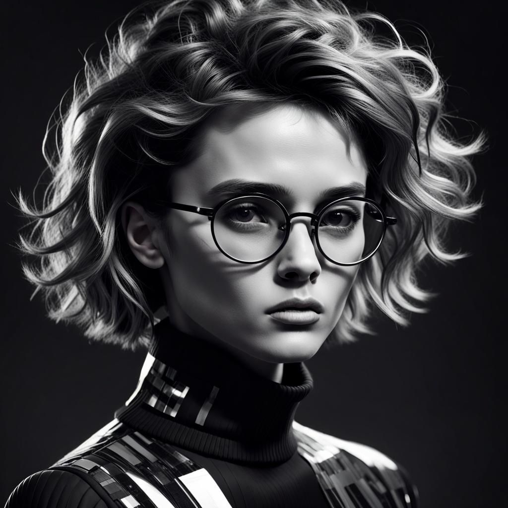 Monochrome Portrait with Glitch Effects and Stark Lighting