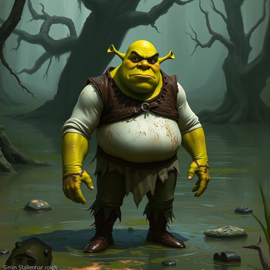Ogre Shrek in Murky Swamp, Digital Painting